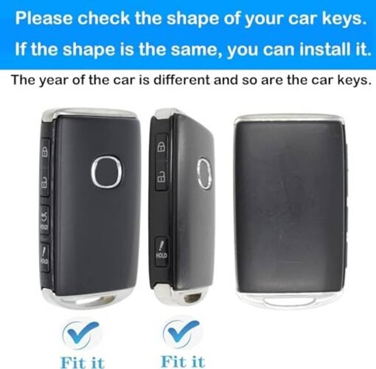 Key fob cover fit guide showing multiple key fob shapes and oval keyhole openings