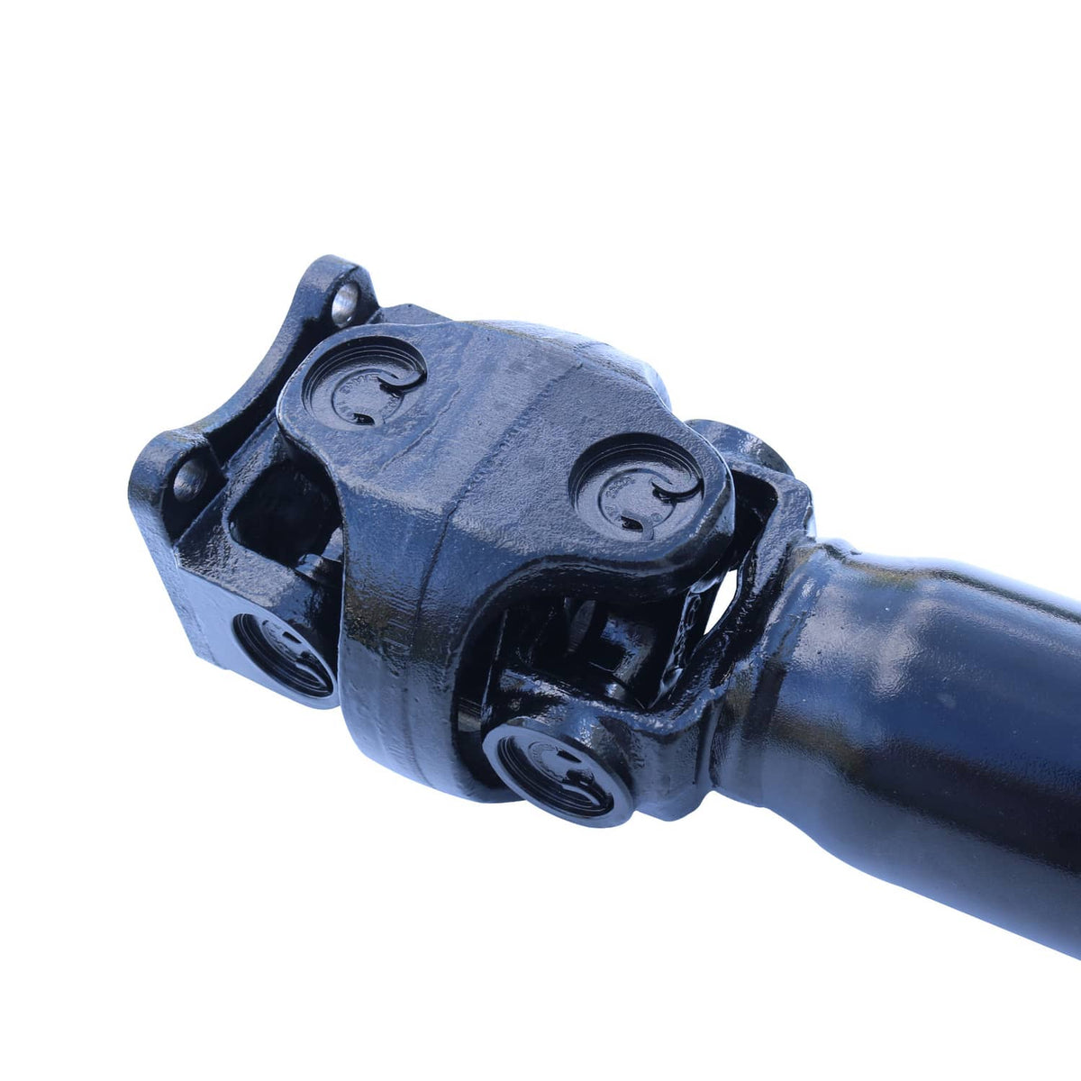 Rear driveshaft prop shaft assembly close-up of U-joint yoke and shaft