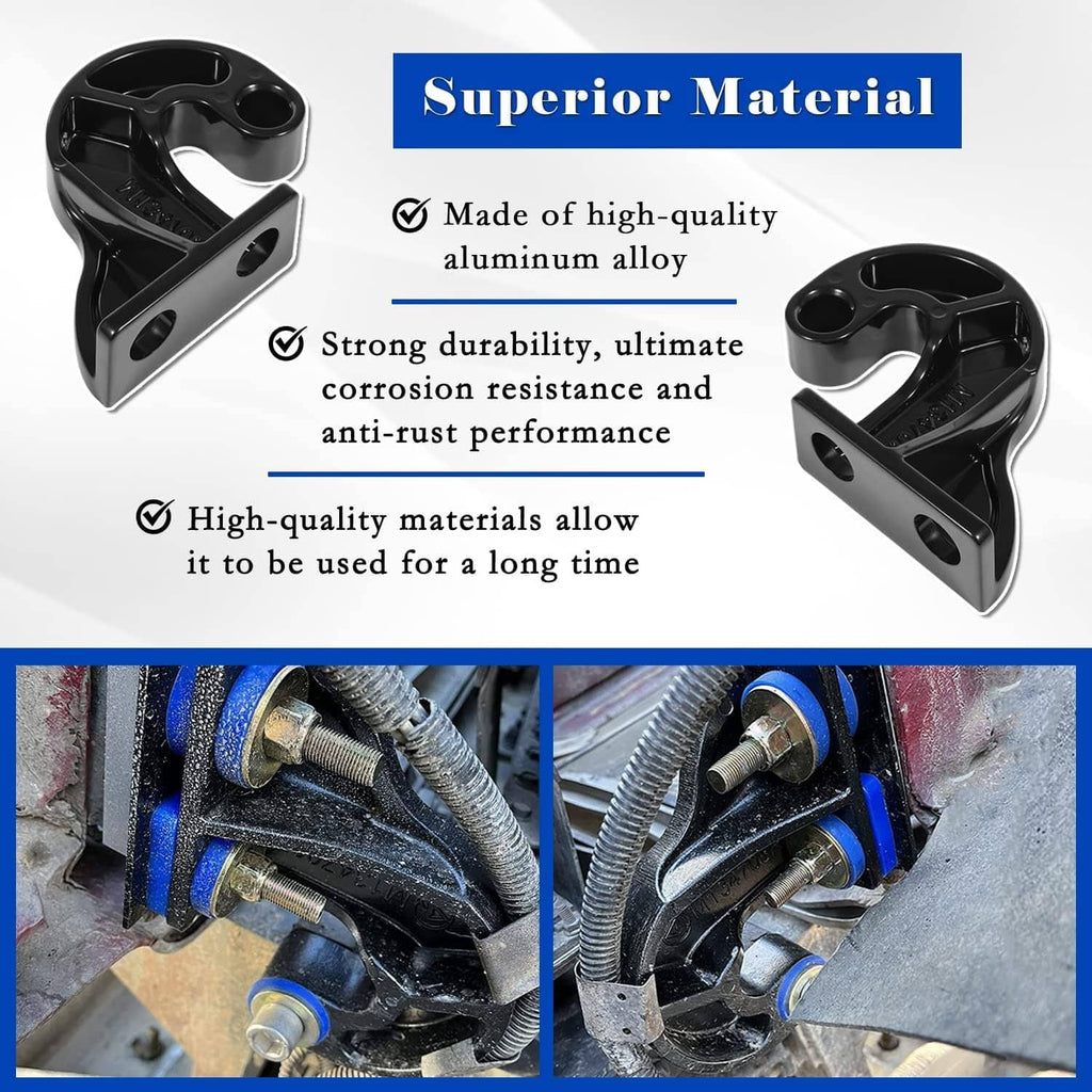 Black lower hood pivot bracket set, left and right, with circular mount hole