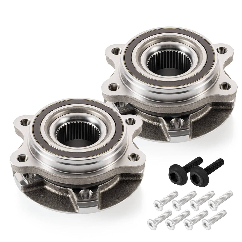 Wheel hub bearing assembly pair with flanges, black plugs, and bolt set