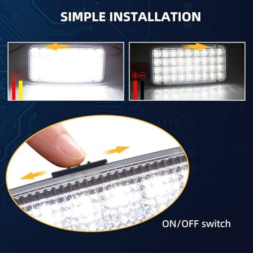 Rectangular LED interior reading light with on/off switch and clear lens