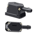 Universal windshield washer nozzle arm, black 9mm 4-way jet pair, angled view.