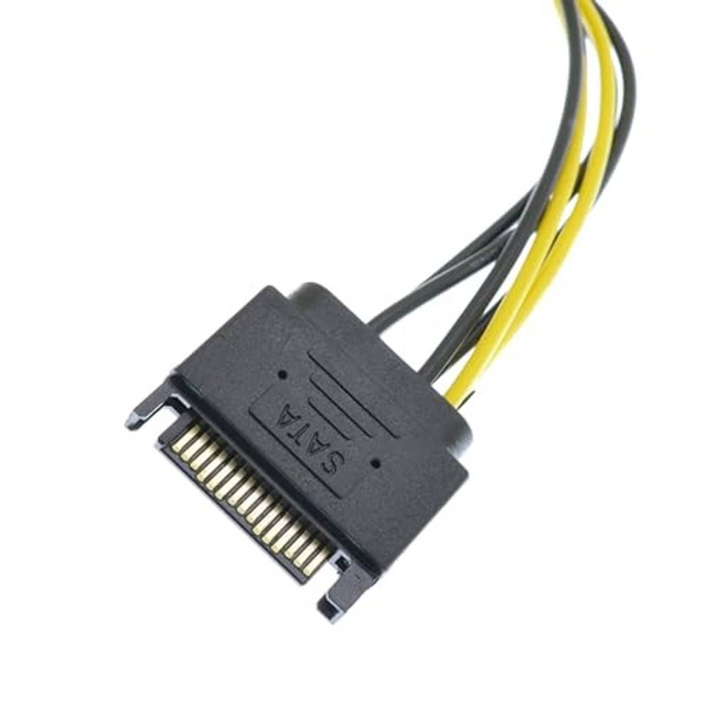 SATA 15-pin to 6-pin power cable, 15-pin SATA connector end with yellow/black leads