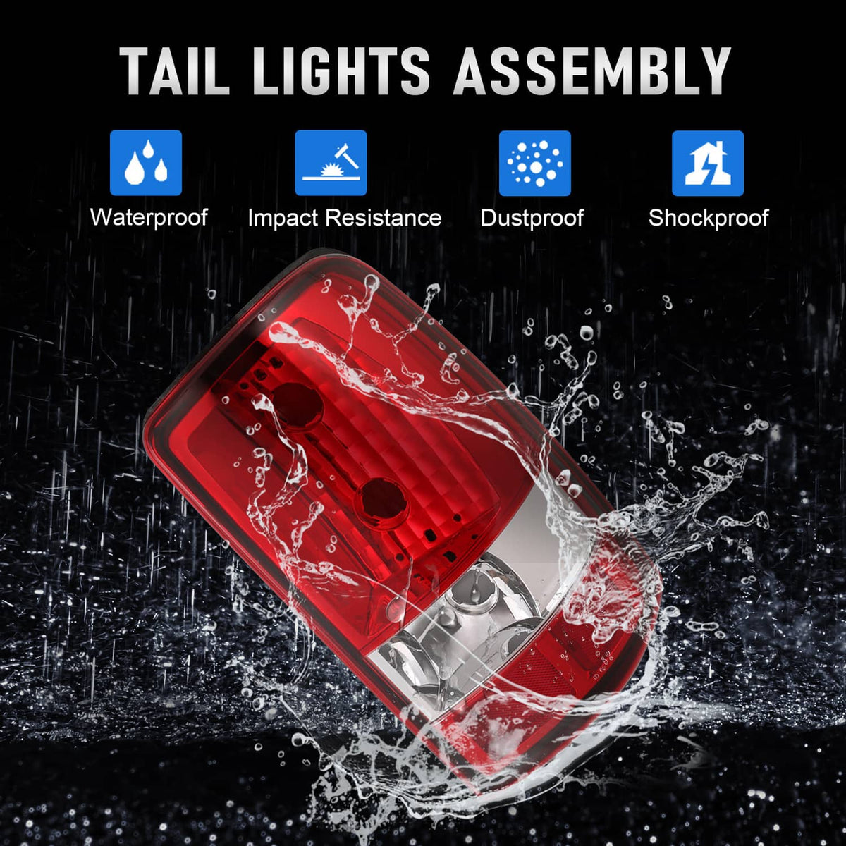Red and clear tail light assembly with splash water, chrome reflector housing