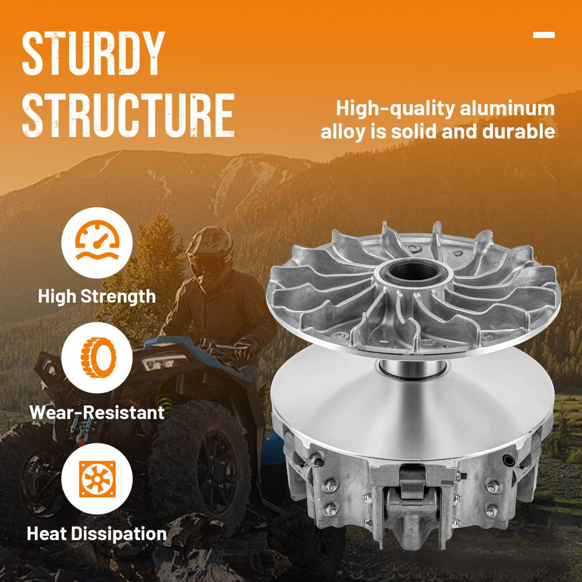 Primary clutch assembly with finned aluminum center and round cover base
