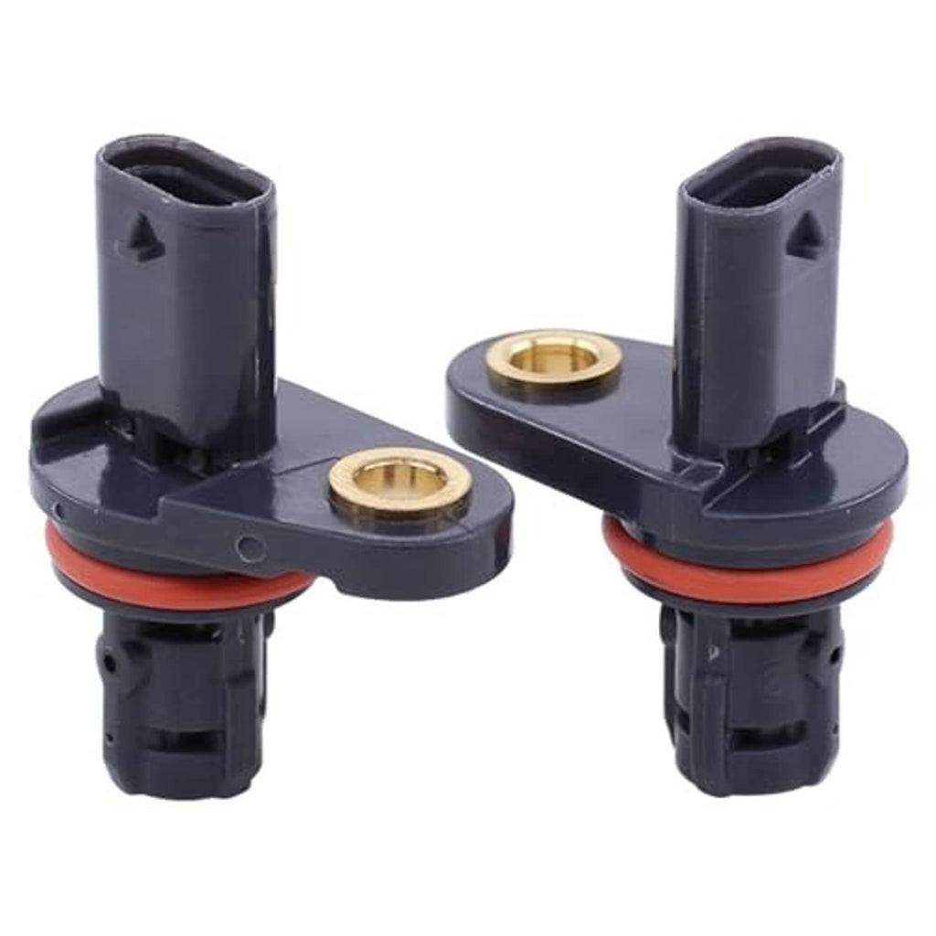 Two camshaft position sensors, dark plastic bodies with orange rubber seals