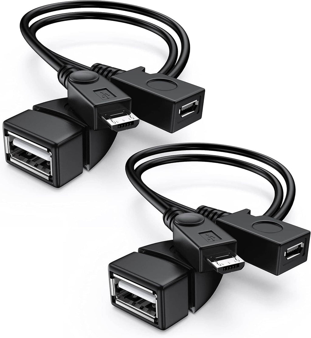 2-in-1 Micro USB OTG cable adapter with power, black connectors and dual USB ports