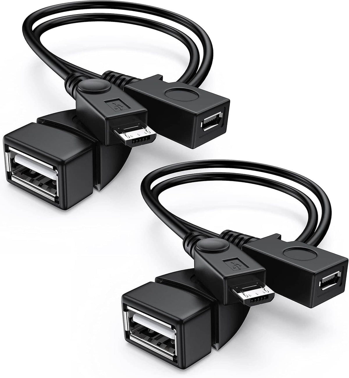2-in-1 Micro USB OTG cable adapter with power, black connectors and dual USB ports