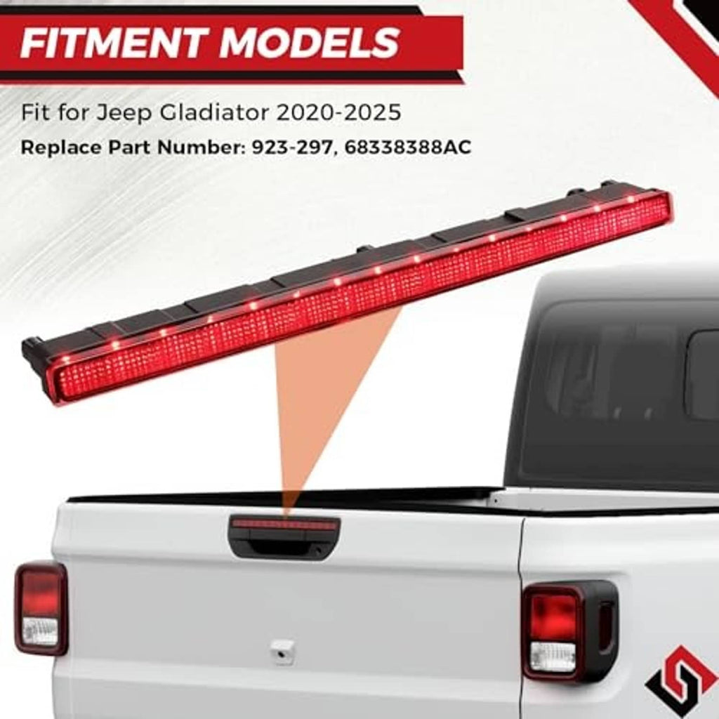 Third brake light assembly, long red LED bar with black clips and mounting base