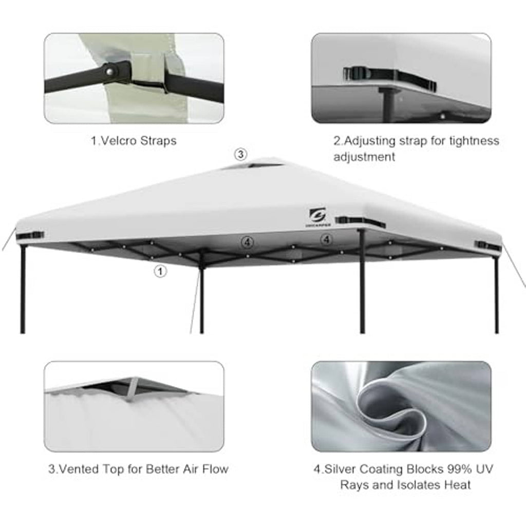 White canopy top cover with air vent; velcro straps and adjustable tension for a snug fit