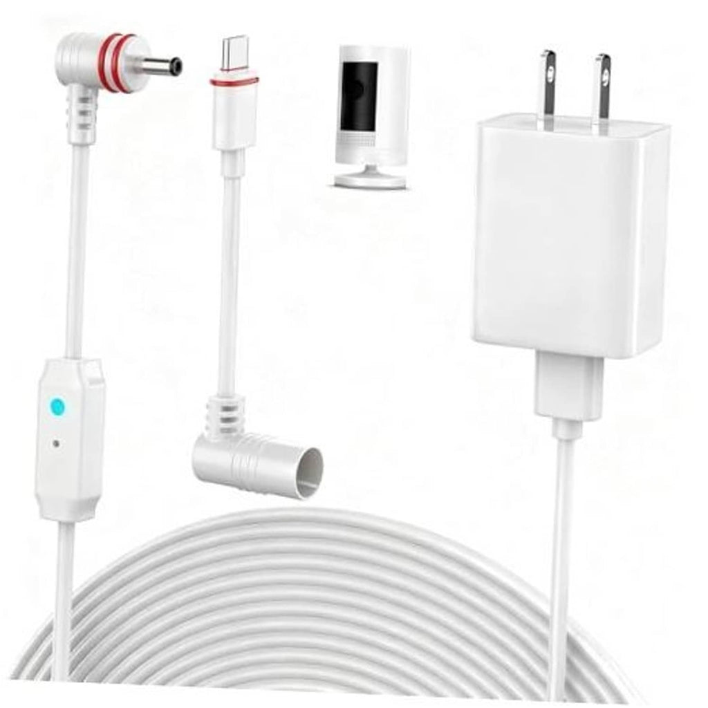 White 25ft power cord with DC plug adapter and inline charging module