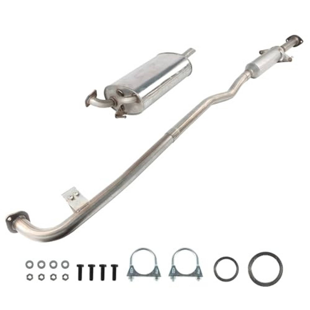Exhaust muffler and resonator pipe kit set with rings, clamps, and gaskets