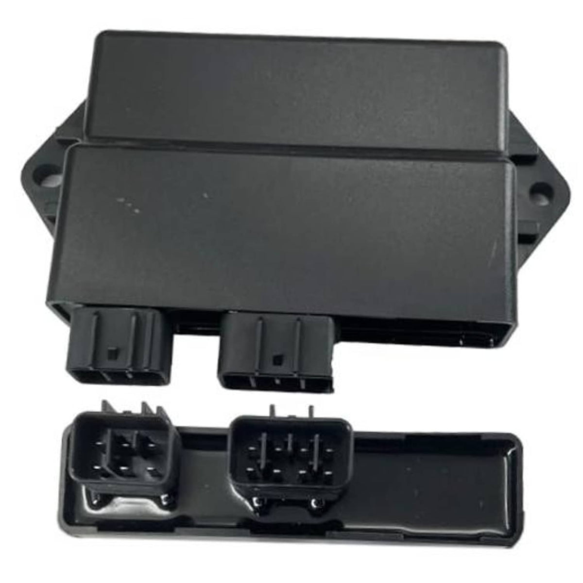 CDI ignition module box with black housing and visible connector ports, front view