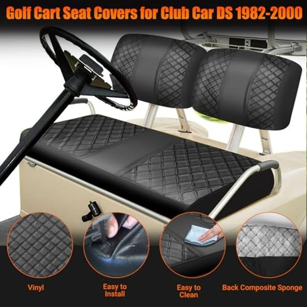 Black diamond-quilted front seat cover set with easy-to-install staple design