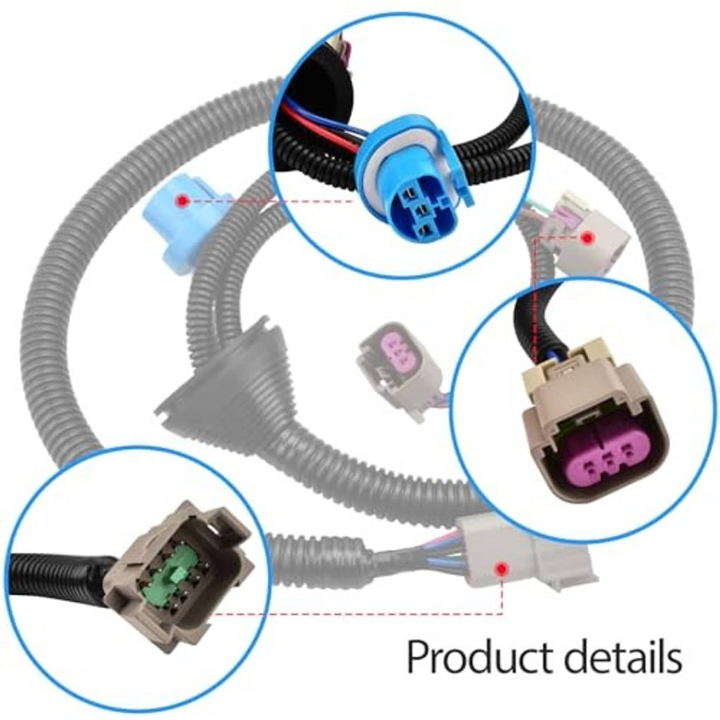 Headlight wiring harness connector set with blue plug, gray housing, and purple socket