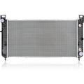 34-inch radiator with aluminum cooling fins and black plastic end tanks, side view