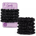 Set of black satin scrunchies with gathered ruffle texture, 1-inch width