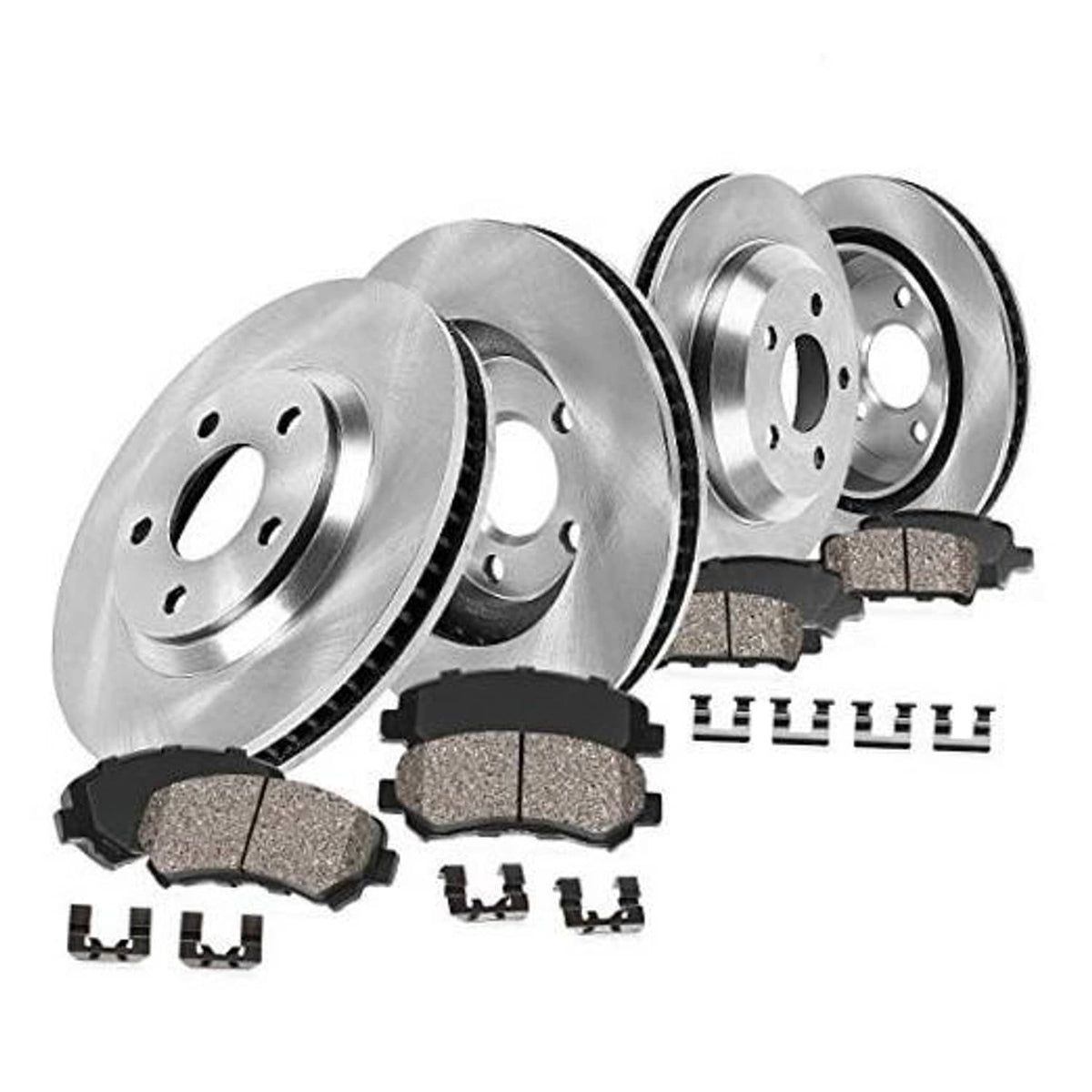 Brake kit rotors and brake pads set with metal hardware and clips, Callahan