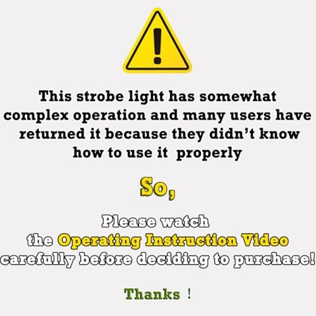 Safety warning label card with yellow caution icon for LED strobe light