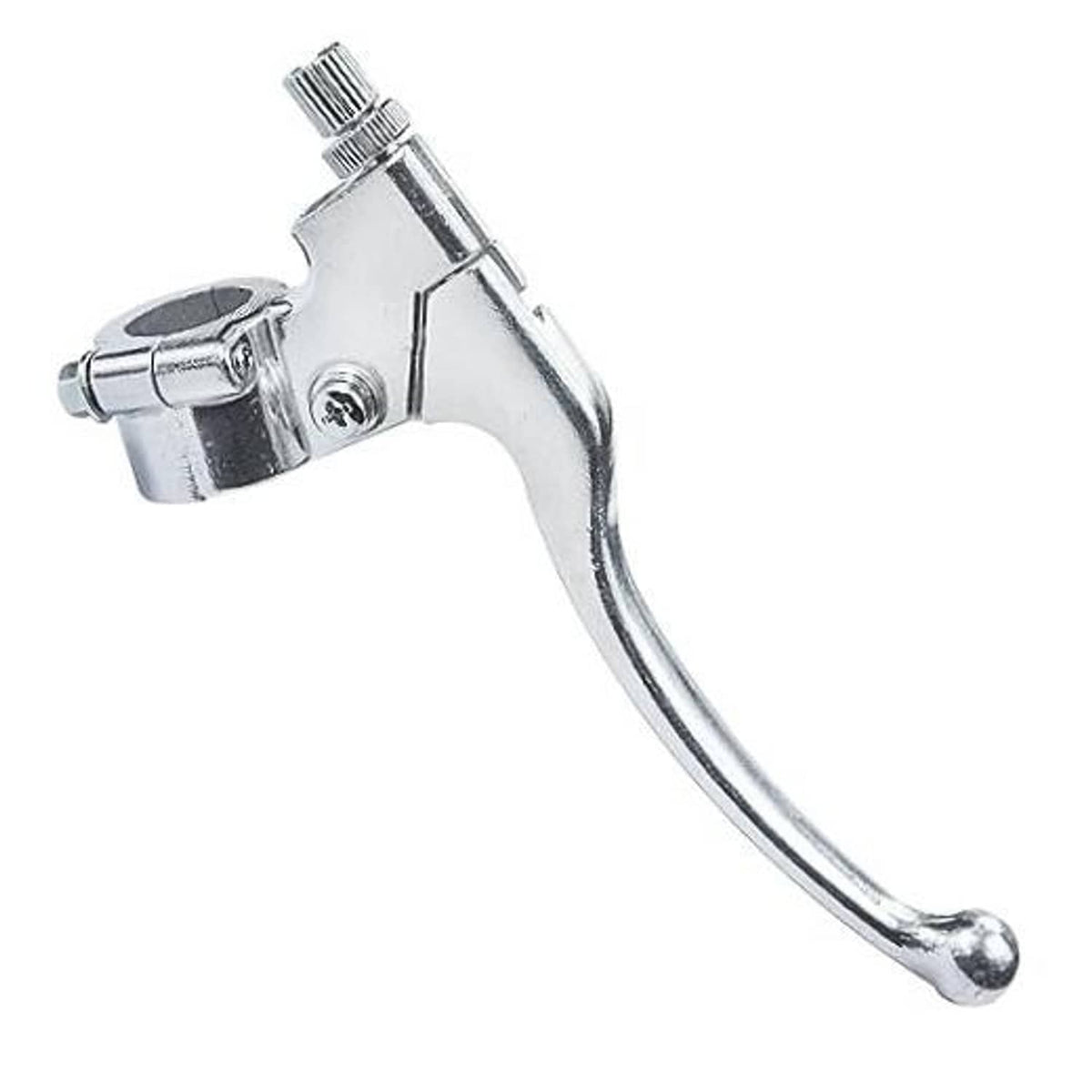 Left clutch brake lever perch with silver chrome handle and mounting clamp