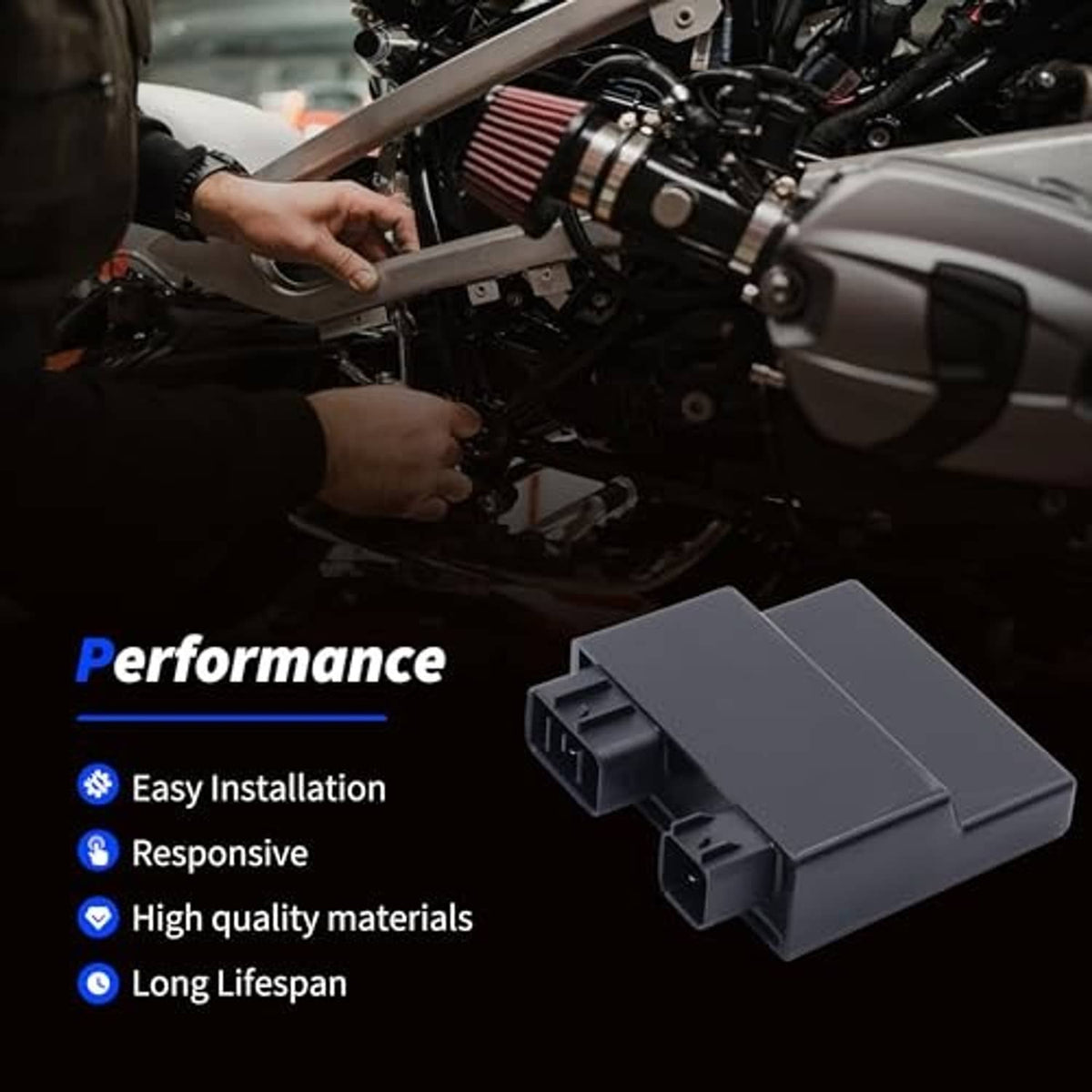 Ignition CDI module box in dark gray with attached multi-pin plugs