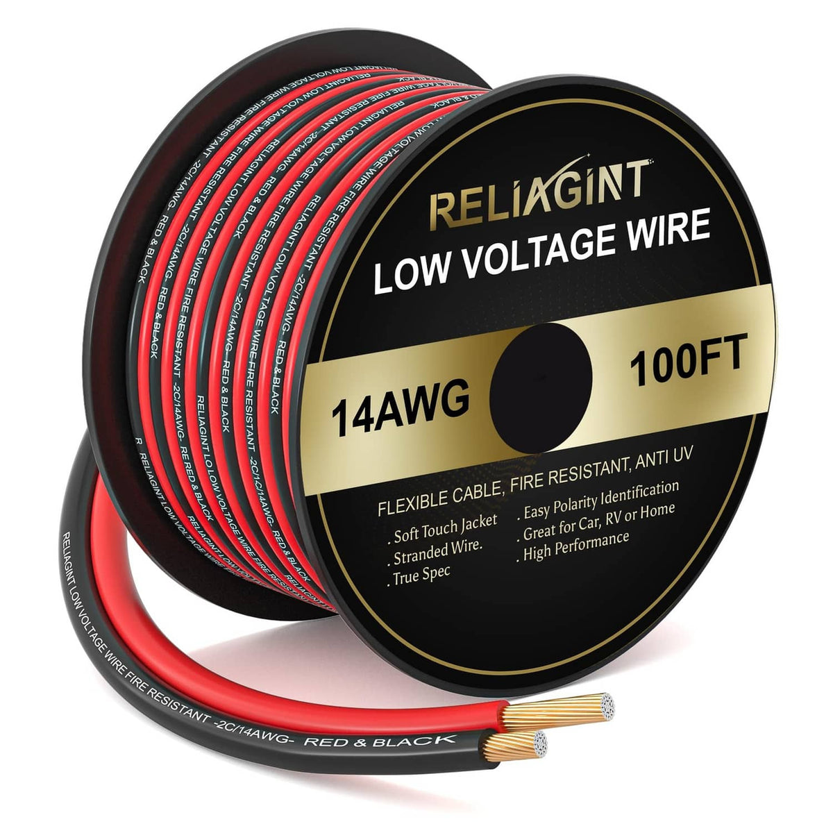 RELIAGINT 14AWG low-voltage 2-conductor wire spool, red/black, 100FT