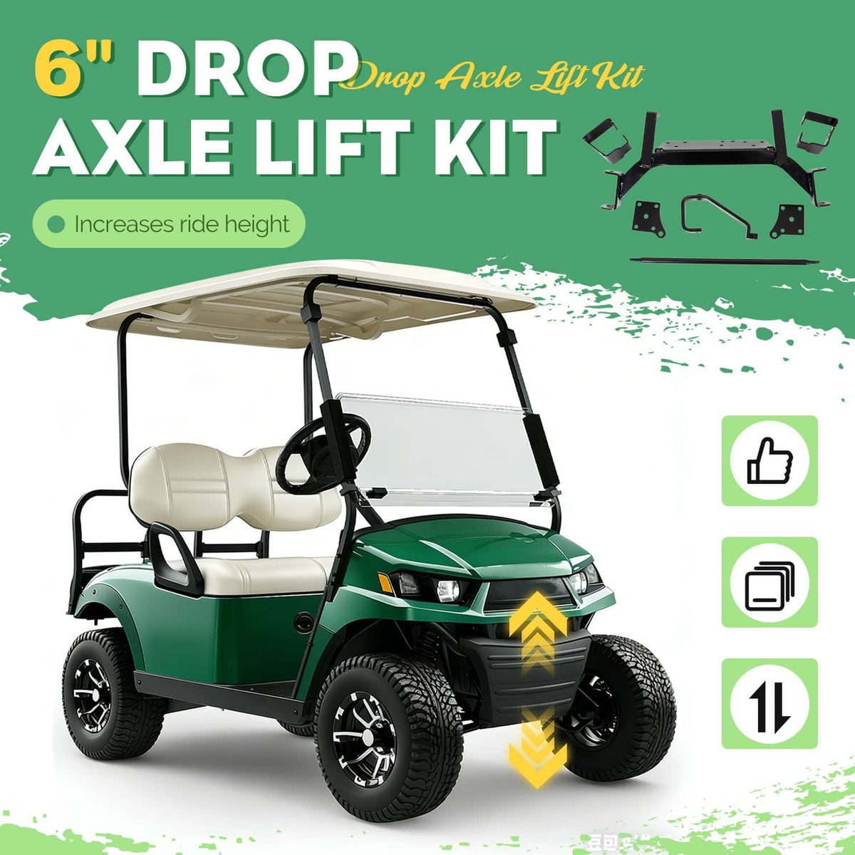 6-inch drop axle lift kit overview with mounting frame and bracket parts