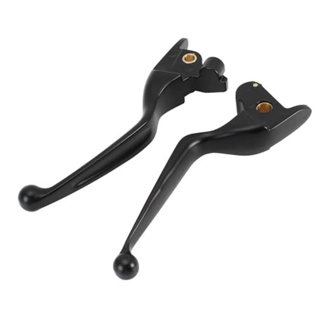Black brake and clutch levers with rounded ends and gold-colored mounting bolts