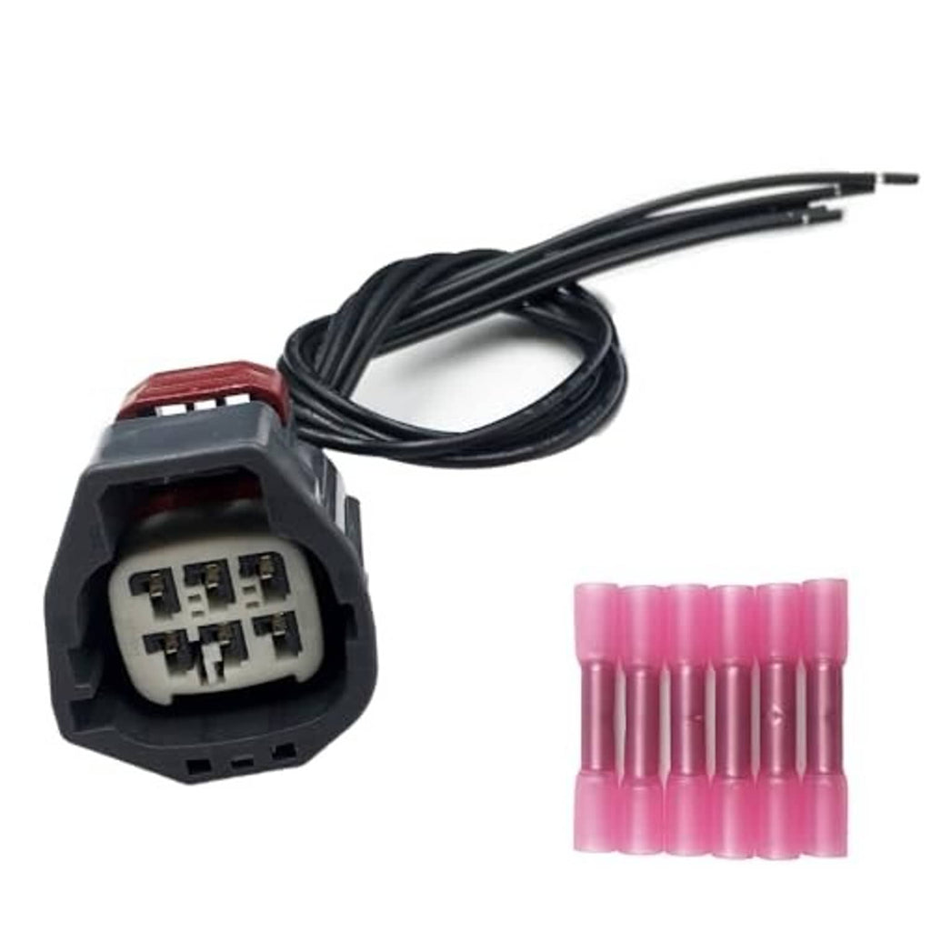 Headlight connector harness with black cable, gray plug, and pink crimp sleeves