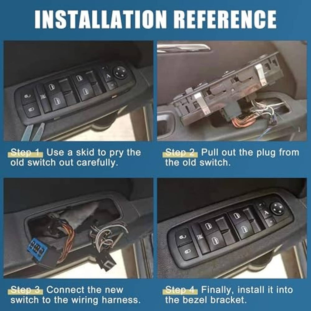 Power window switch installation reference showing wiring harness connection
