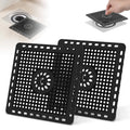 Matte black square shower drain hair catcher, two-pack with perforated grids and round centers