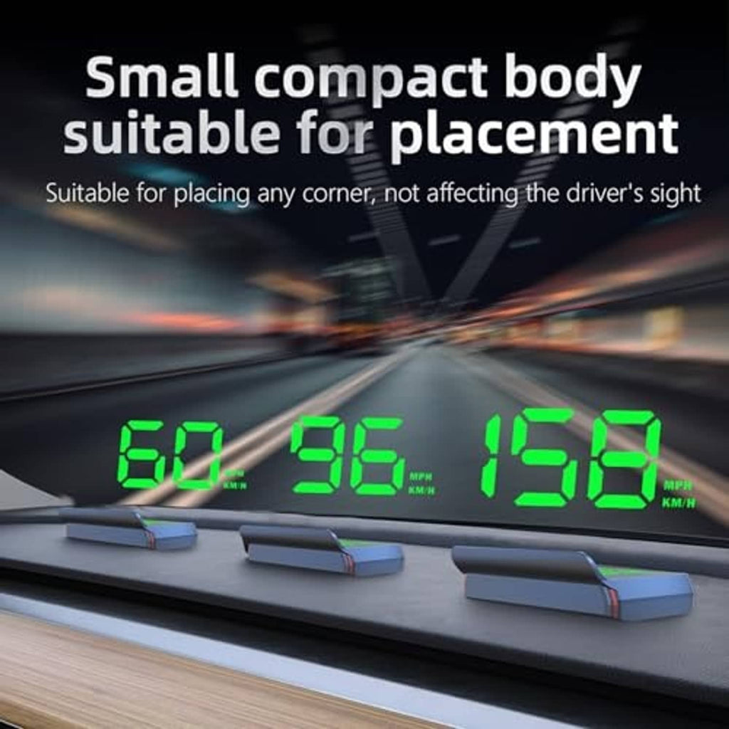 Car HUD head-up display with green speed digits and small dashboard mounting pieces