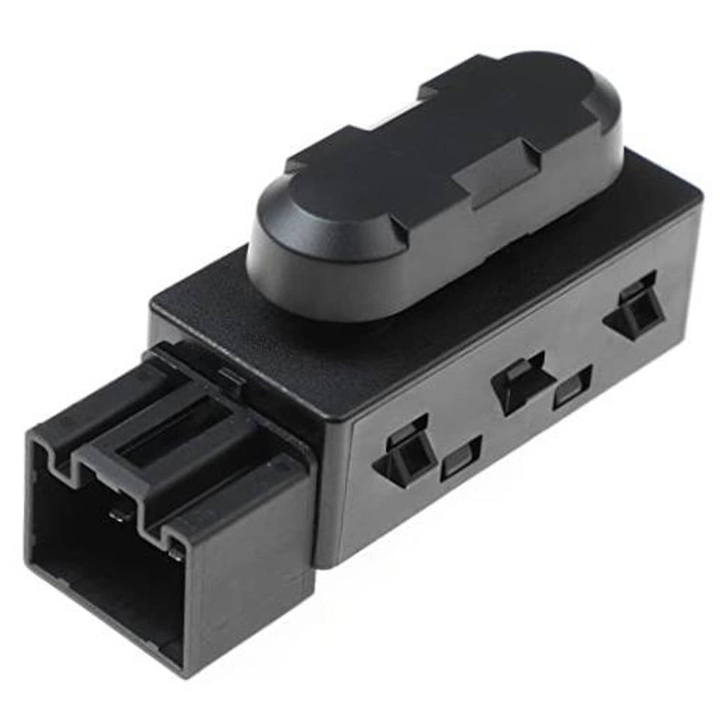 Black power seat switch with oval rocker and side pin-and-tab connectors