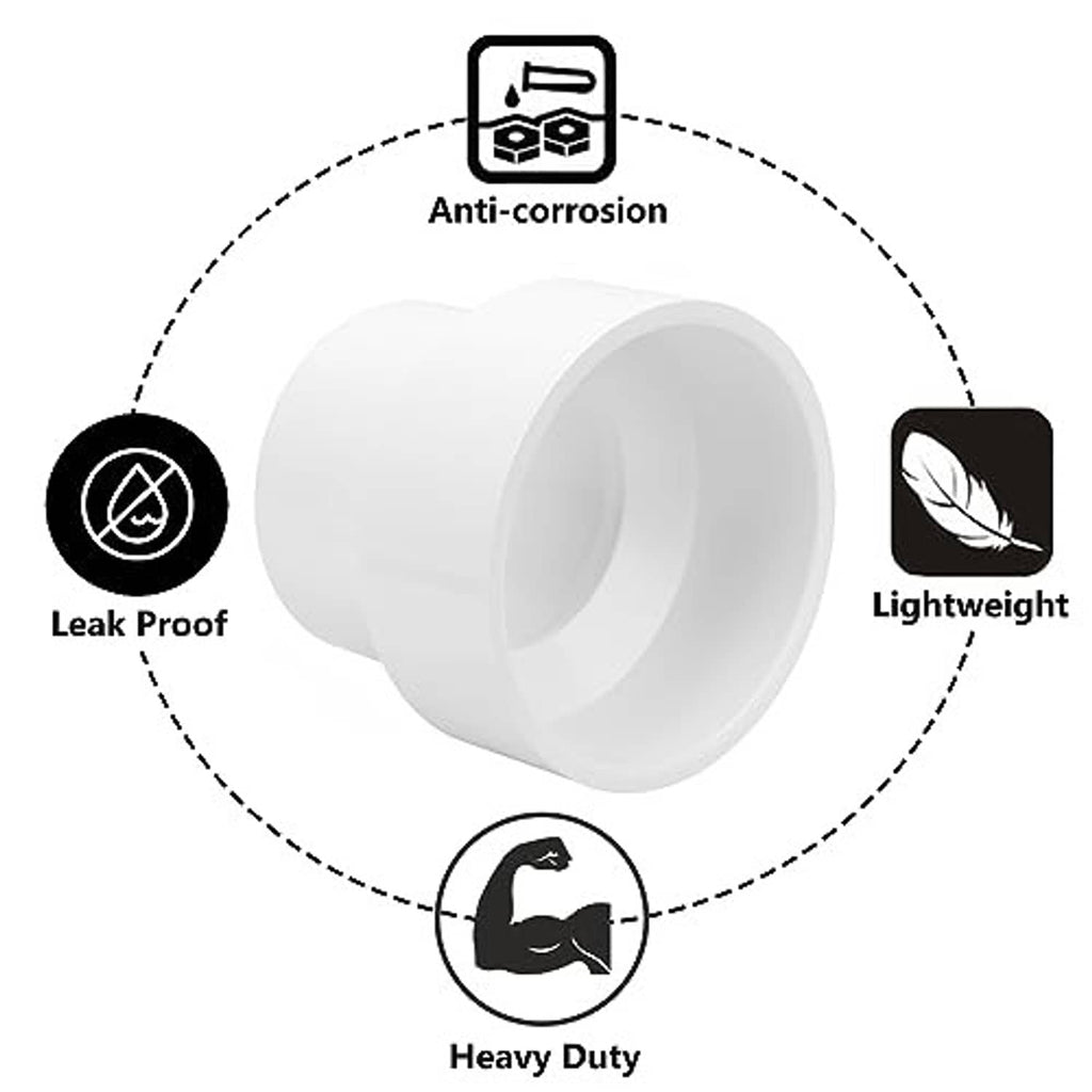 White PVC DWV reducer coupling with socket ends, leak-proof and lightweight design