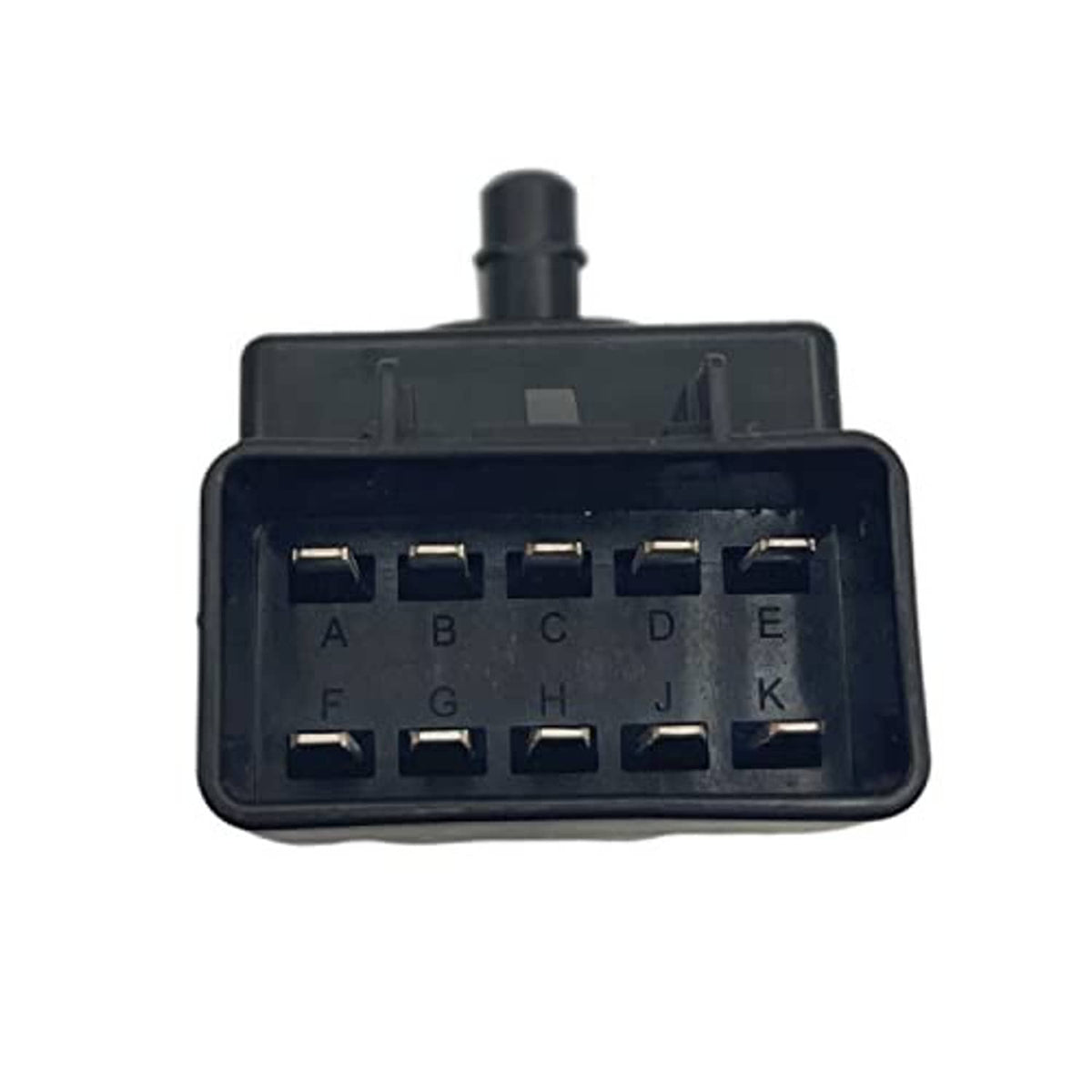 Power seat control switch connector plug with labeled slots A–K, dark housing
