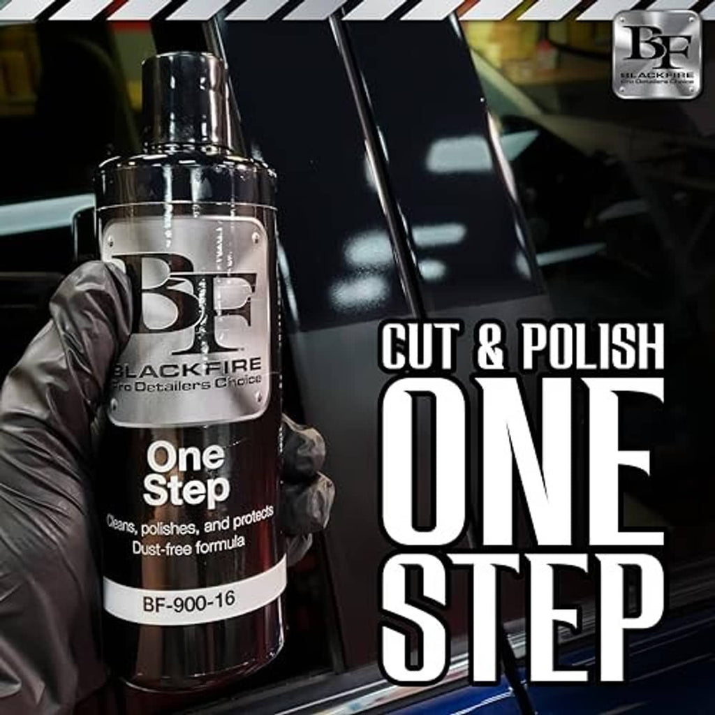 Blackfire One Step bottle with glove on, black cap and front label