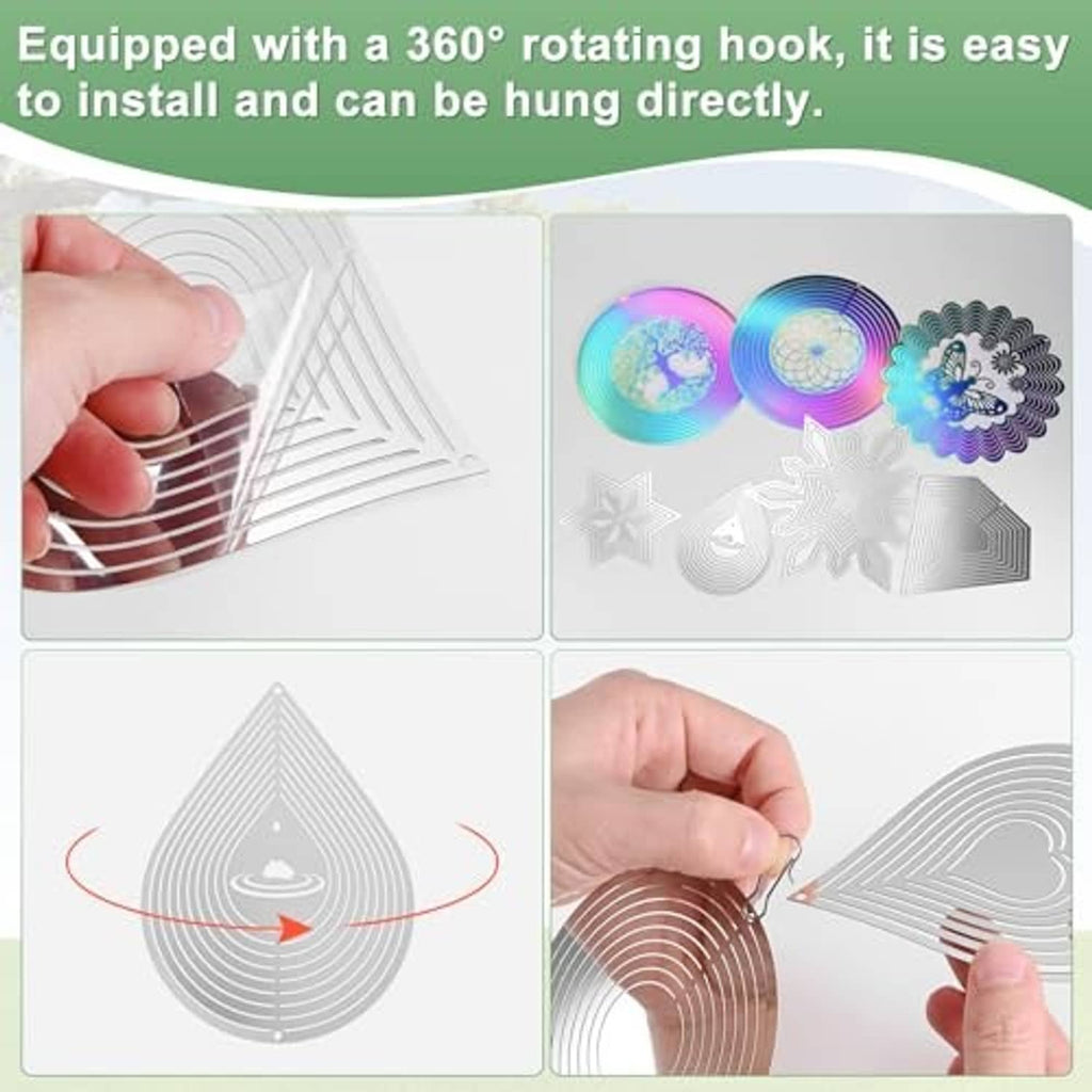 Hanging wind spinner with 360° rotating hook, reflective butterfly disc, red bead charms