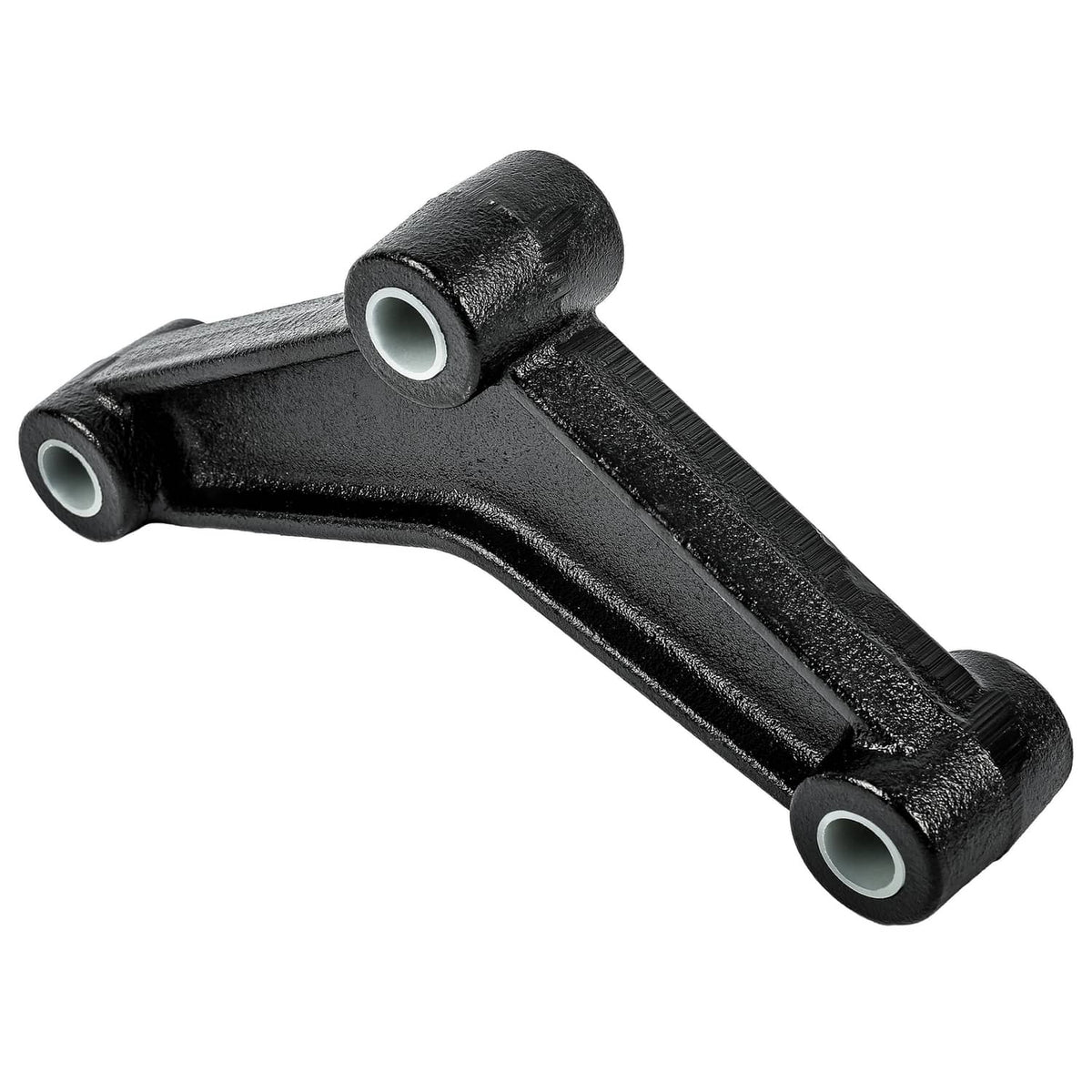 Black suspension equalizer arm with bushing holes and mounting studs