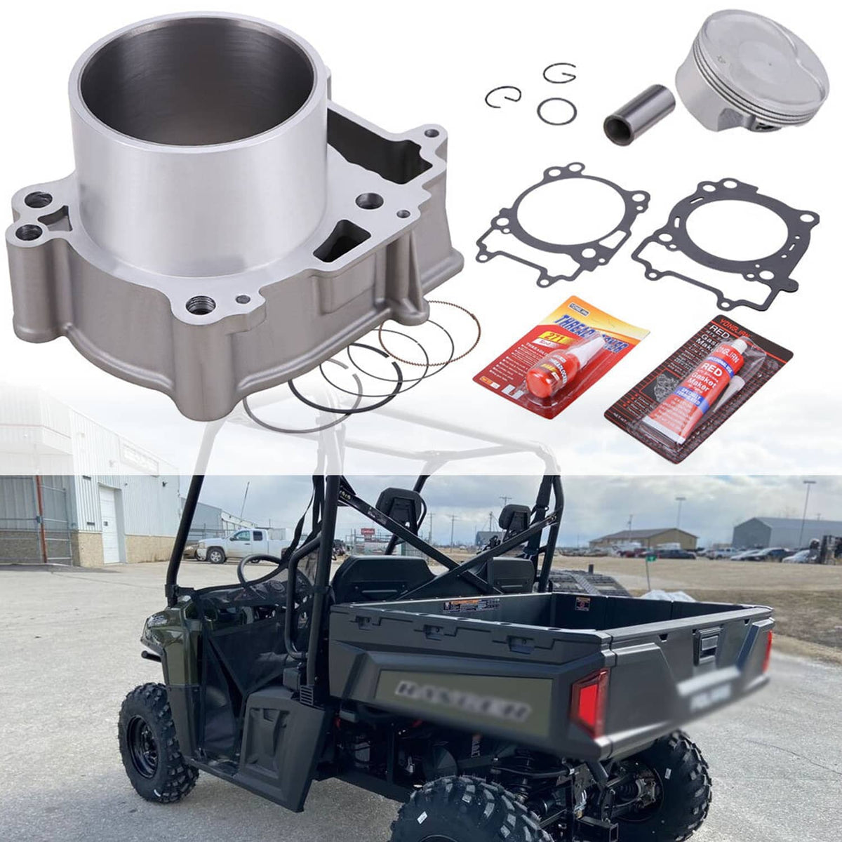 Cylinder piston top end rebuild kit with gaskets, rings, piston and sealant tubes