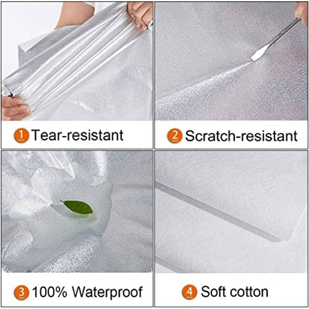 Silver RV tire cover fabric with textured waterproof surface and soft cotton backing