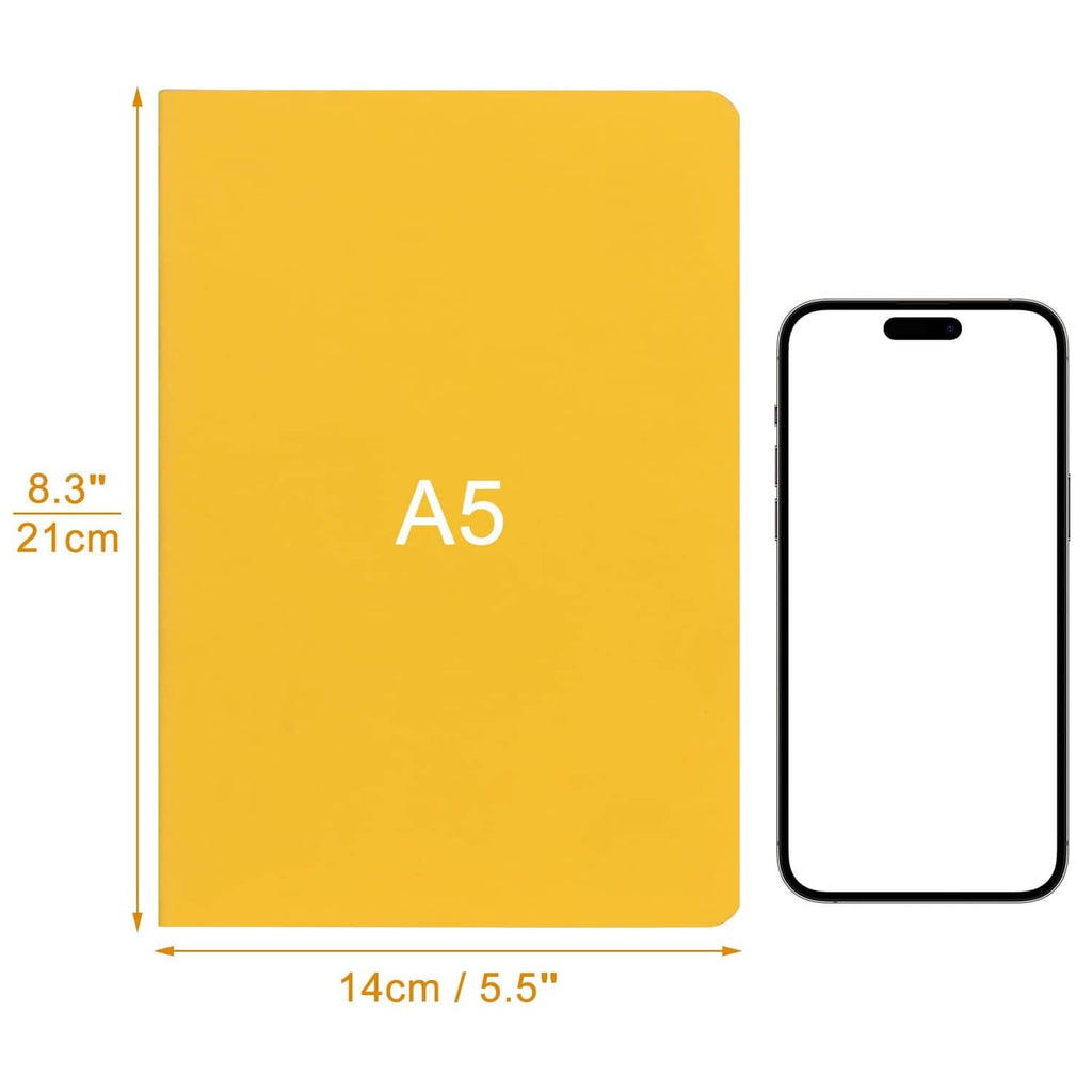 Single A5 blank notebook with yellow cover, trimmed corners, and plain back cover