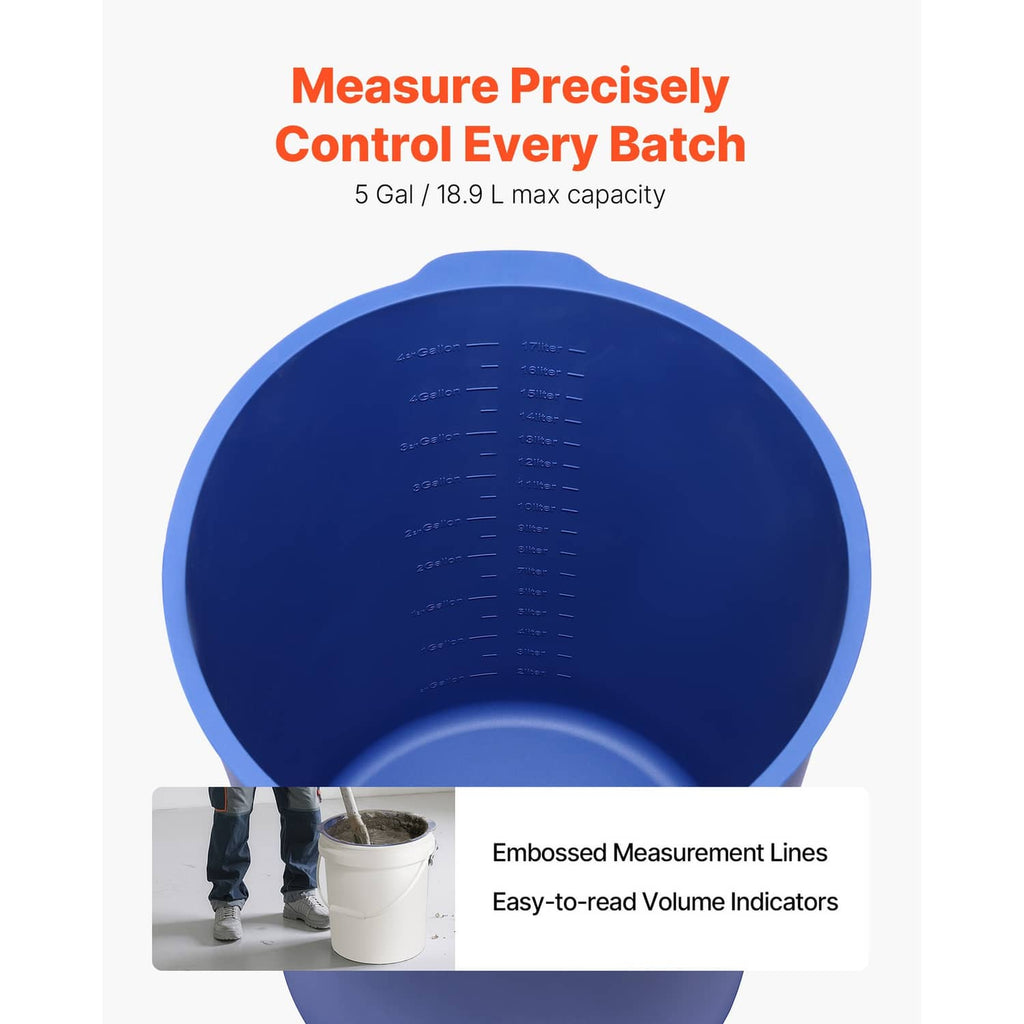 Blue silicone 5-gallon liner with embossed measurement lines on inner wall