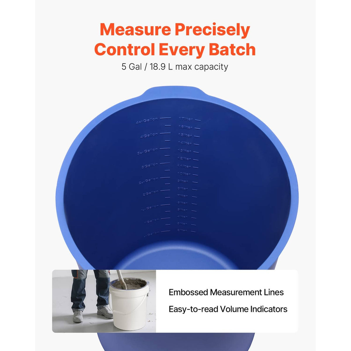 Blue silicone 5-gallon liner with embossed measurement lines on inner wall