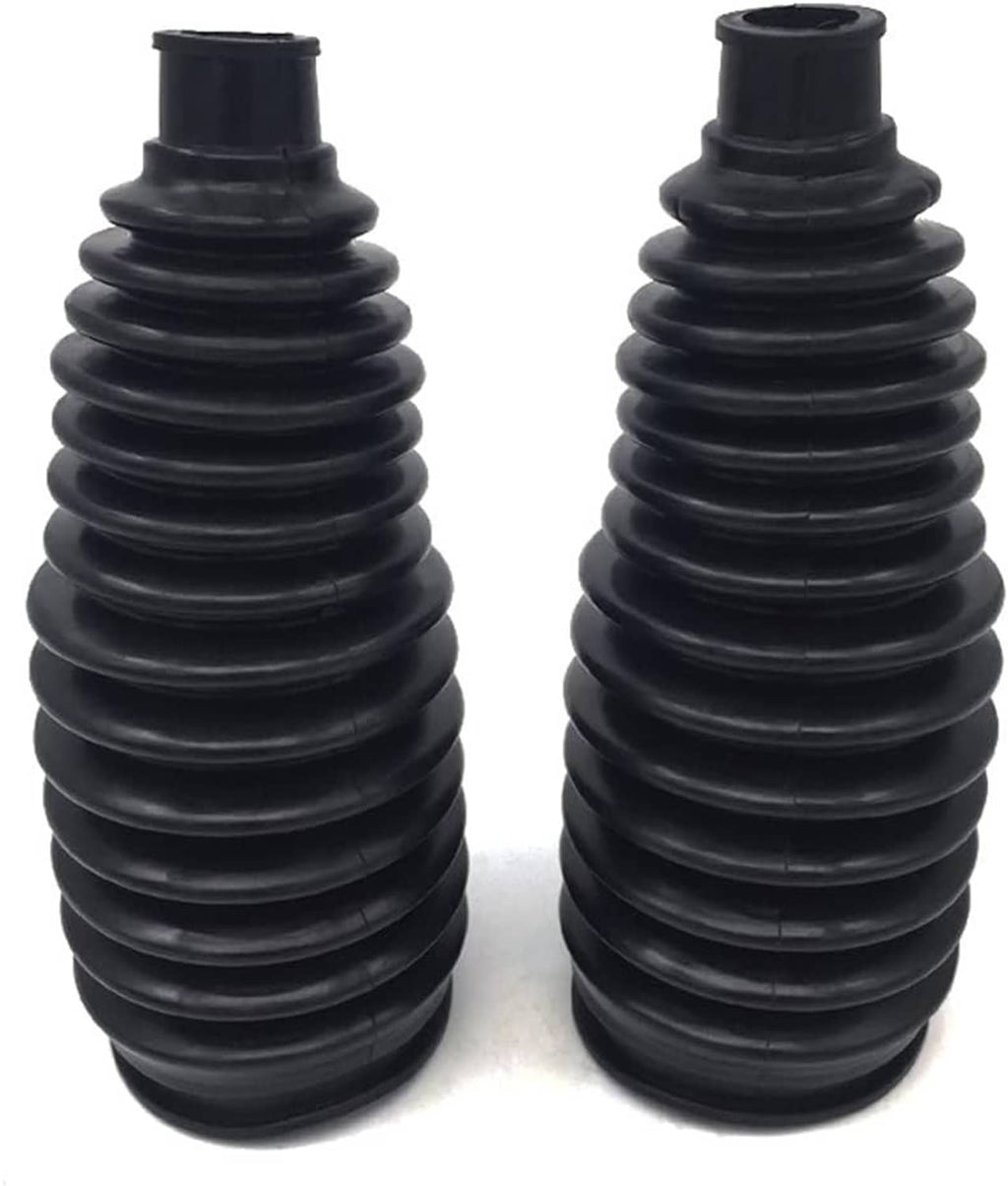 Pair of black rubber tie rod bellows boots, suspension kit replacement parts