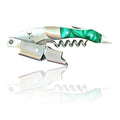 Jade-green and stainless wine corkscrew with winged textured handle