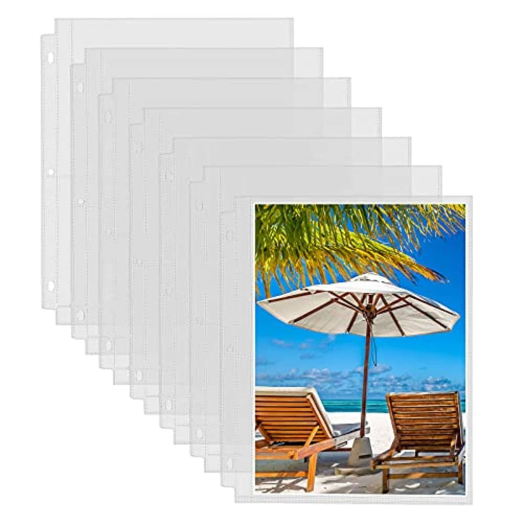 Clear double-sided photo sleeves set, top-loading pockets holding 8x10 photos
