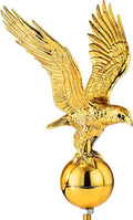 Golden eagle flagpole topper with spread wings and round ball finial