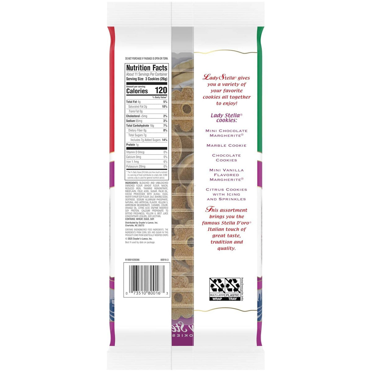 Back of cookie pouch with Nutrition Facts panel, text, and barcode area