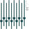 Green metal fence posts, 10-pack, with fixed anchors and mounting holes