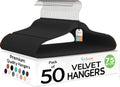 Black velvet non-slip velvet hangers, ultra-thin felt adult hangers, 50-pack